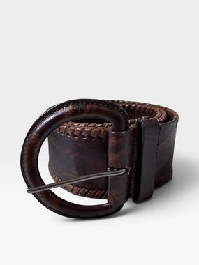 Lake Shore Drive Wide Brown Leather Belt Whipstitch Edges Western Boho